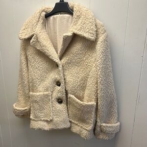 Free People Cozy Beige Sherpa Teddy Jacket Women’s size Large